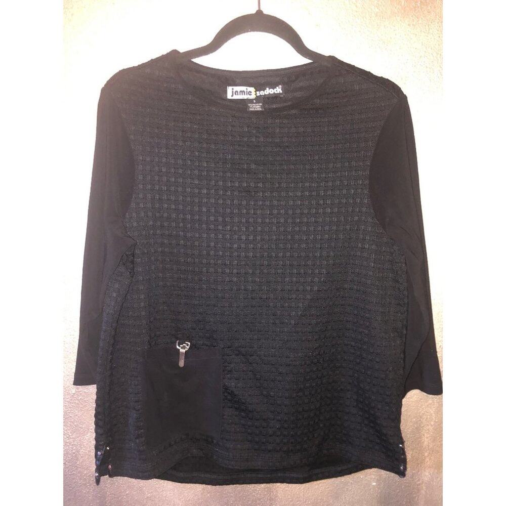 Jamie Sadock  3/4 Sleeve  Textured  ST# 71103  Black  Front Pocket Top Small